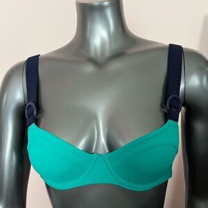 NWT Aerie Teal Underwire Bikini Top With Thick Navy Straps